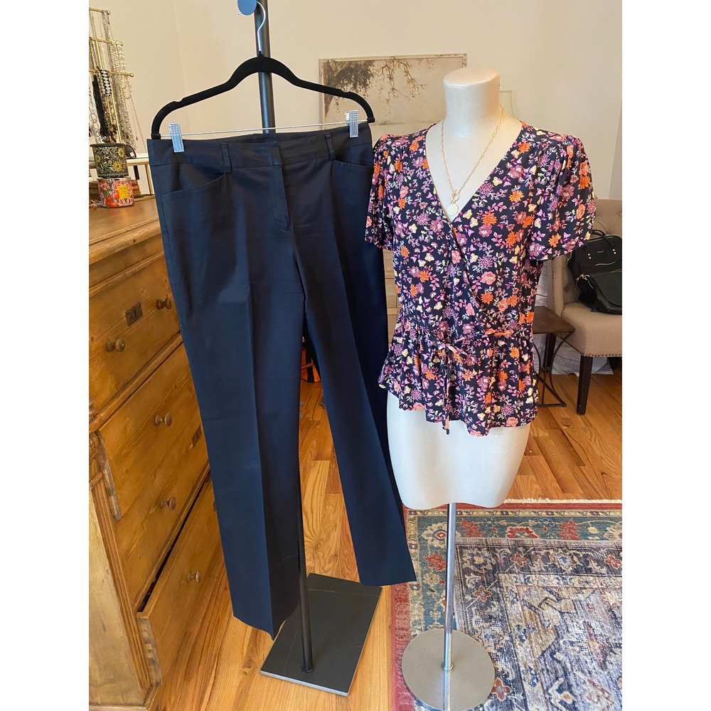 AK Anne Klein Stretch Black Straight Leg Dress Pants Women's Size 10